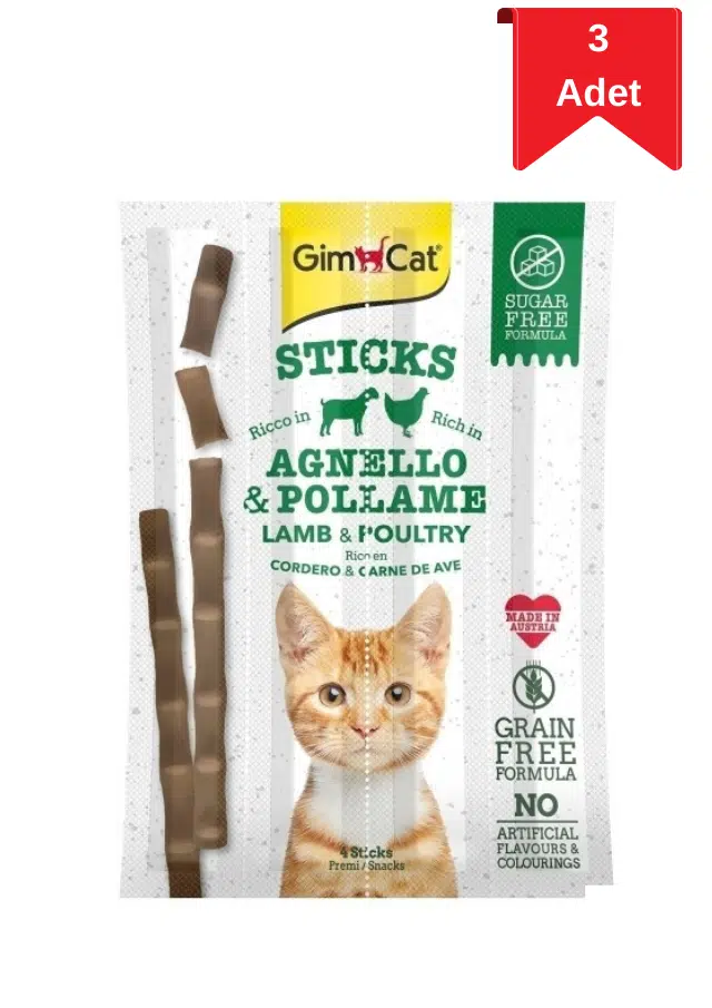 GimCat Sticks Kuzulu ve Tavuklu Kedi Ödül Çubuğu 20 Gr X 3 Adet