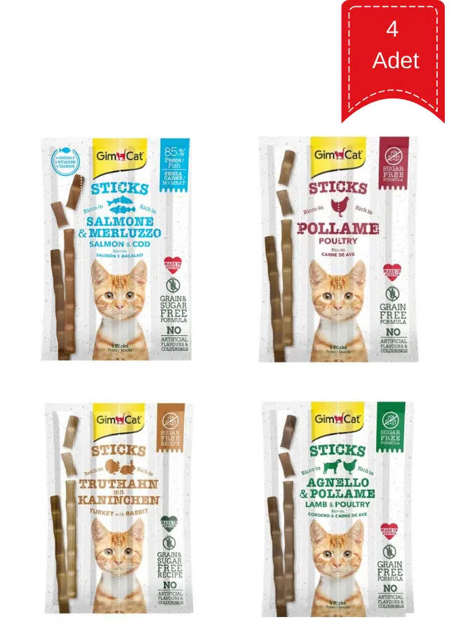 GimCat Sticks Kuzu ,Balık ,Hindi ,Kümes Hayvanı Kedi Ödül Çubuğu Karışık 20 Gr X 4 Adet