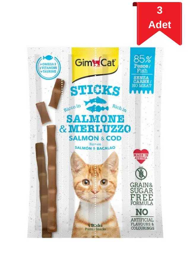 GimCat Sticks Morina Balıklı ve Somonlu Kedi Ödül Çubuğu 20 Gr X 3 Adet