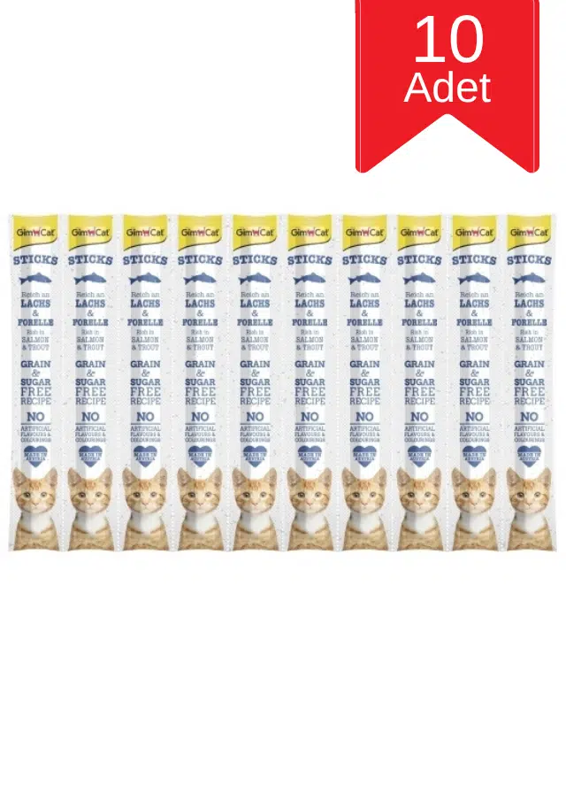 Gimcat Sticks Somonlu ve Alabalıklı Kedi Ödül Çubuğu 5x10'lu 50 Gr