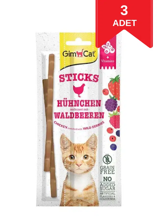Gimcat Sticks Tavuk Ve Yaban Mersinli Kedi Ödül Çubuğu 15 Gr 3'lü X 3 Adet