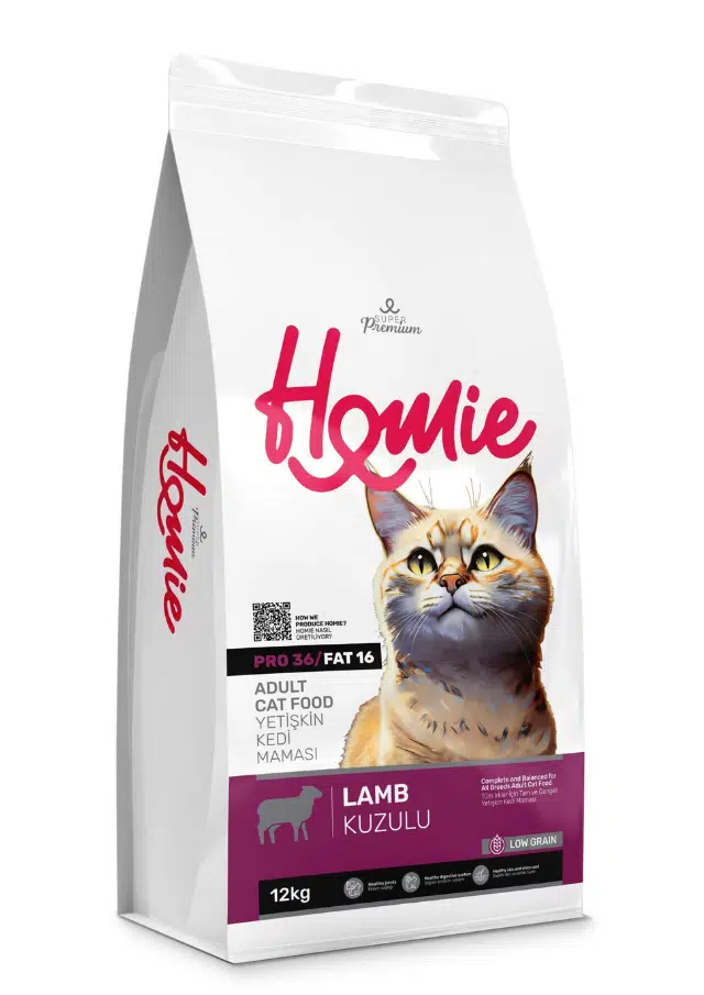 Homie Premium Adult Cat Düşük Tahıllı Kuzulu 36/16 Yetişkin Kedi Maması 12 Kg