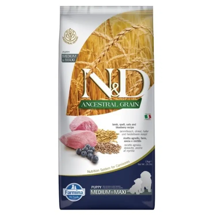 N&D Ancestral Grain Puppy Kuzu Etli Yaban Mersinli Ve Ata Tahıllı Orta ve Büyük Irk Yavru Köpek Maması 12 Kg