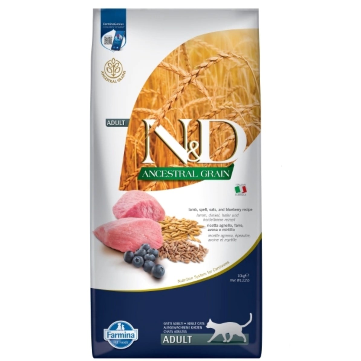 N&D Ancestral Grain Kuzu Etli ve Yaban Mersinli Ata Tahıllı Yetişkin Kedi Maması 10 Kg