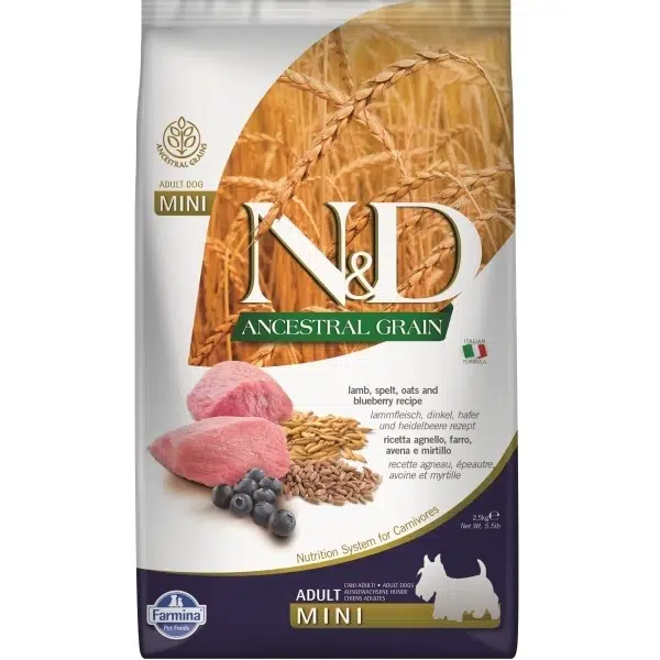 N&D Ancestral Grain Kuzu Etli ve Yaban Mersinli Mini Küçük Irk Ata Tahıllı Yetişkin Köpek Maması 2.5 Kg