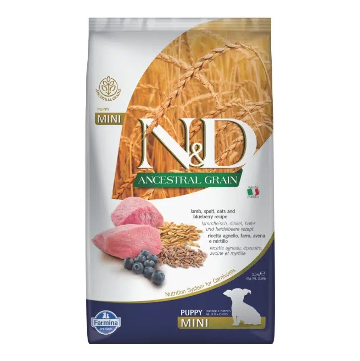 N&D Ancestral Grain Mini Puppy Kuzu Etli ve Yaban Mersinli Küçük Irk Yavru Köpek Maması 2.5 Kg