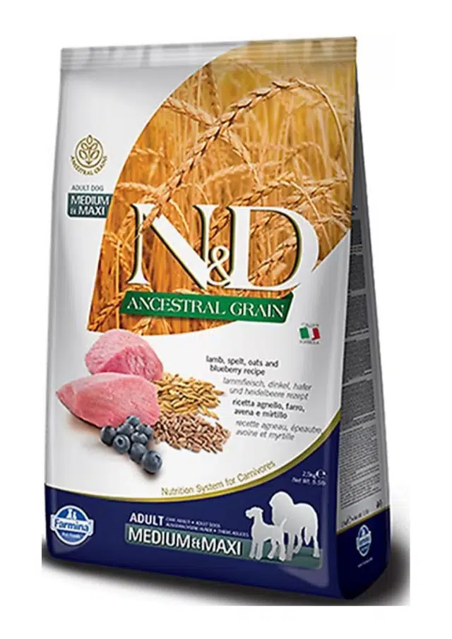 N&D Az Tahıllı Adult Kuzu Etli ve Yaban Mersinli Medium Maxi Yetişkin Köpek Maması 12 Kg