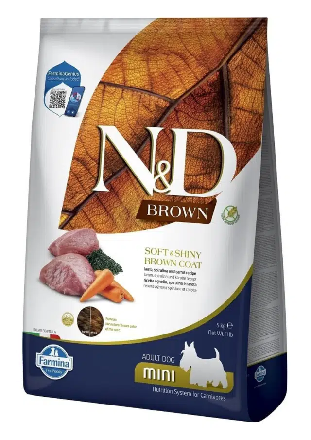 N&D Brown Kuzu Etli Spirulina ve Havuçlu Küçük Irk Yetişkin Köpek Maması 5 Kg