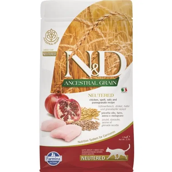 N&D Düşük Tahıllı Adult Tavuk Etli ve Narlı Kısırlaştırılmış Yetişkin Kedi Maması 1.5 Kg