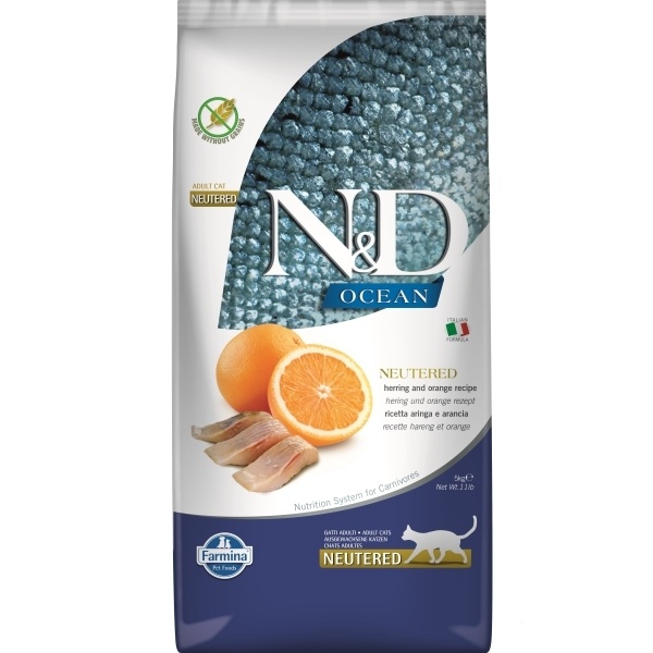 N&D Ocean Ringa Balıklı ve Portakallı Tahılsız Kısırlaştırılmış Kedi Maması 5 Kg