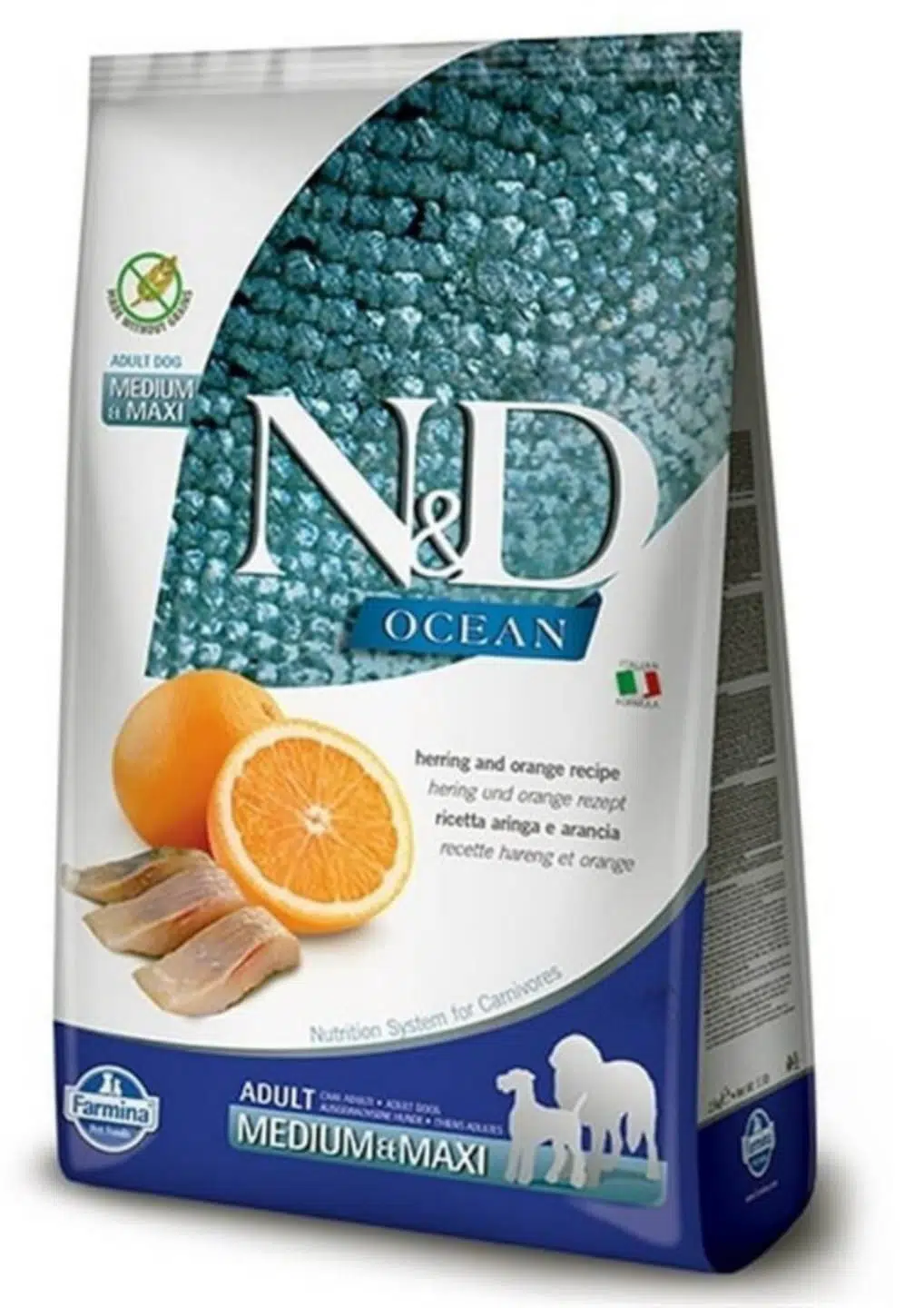 N&D Ocean Tahılsız Balıklı Ve Portakallı Medium-Max Yetişkin Köpek Maması 12 Kg