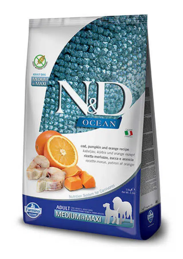 N&D Ocean Tahılsız Balkabaklı Portakallı Ve Morina Balıklı Yetişkin Köpek Maması 12 Kg