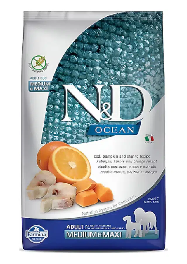 N&D Ocean Tahılsız Balıklı Ve Portakallı Medium-Max Yetişkin Köpek Maması 2.5 Kg