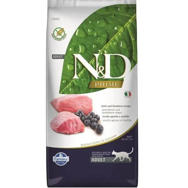 N&D Prime Tahılsız Adult Kuzu Etli ve Yaban Mersinli Yetişkin Kedi Maması 5 Kg