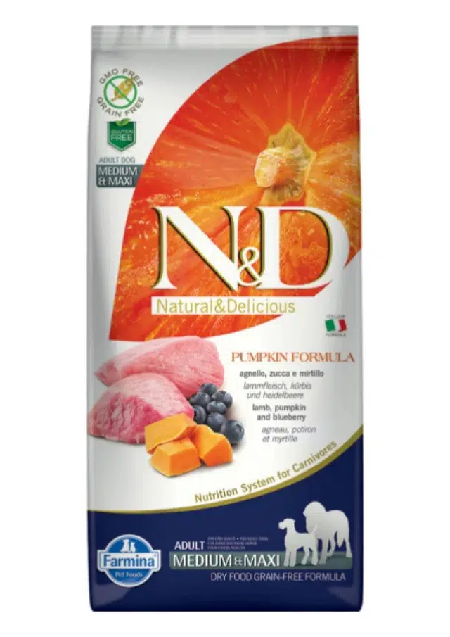 N&D Pumpkin Bal Kabaklı Kuzulu Yaban Mersinli Orta ve Büyük Irk Tahılsız Yetişkin Köpek Maması 12 Kg