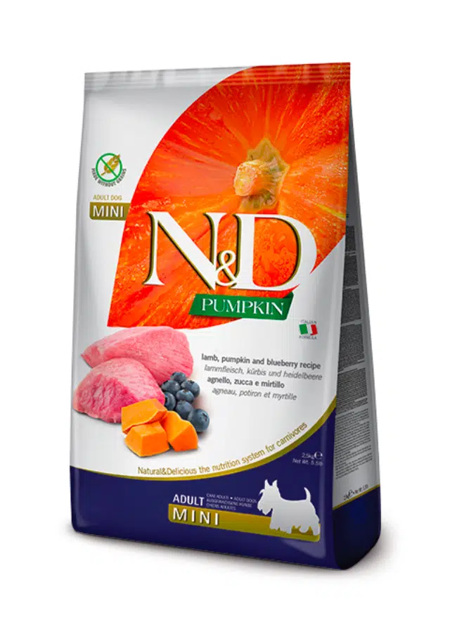 N&D Pumpkin Kuzulu Bal Kabağı Ve Yaban Mersinli Küçük Irk Tahılsız Yetişkin Köpek Maması 2.5 Kg