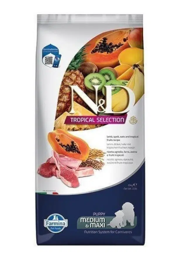 N&D Tropical Selection Puppy Kuzu Etli ve Tropikal Meyveli Orta ve Büyük Irk Yavru Köpek Maması 10 Kg