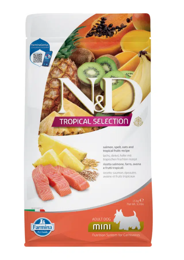 N&D Tropical Selection Somonlu ve Tropikal Meyveli Mini Irk Yetişkin Köpek Maması 1.5 Kg