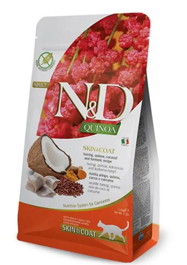 N&D Quinoa Skin Coat Tahılsız Ringa Balıklı Yetişkin Kedi Maması 1.5 Kg