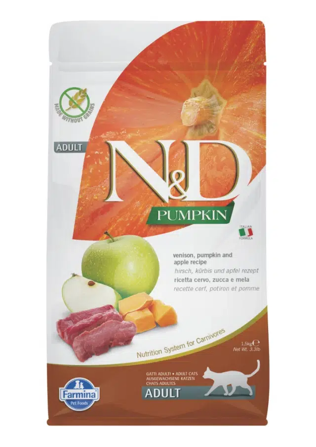 N&D Pumpkin Tahılsız Geyik Etli Bal Kabaklı ve Elmalı Yetişkin Kedi Maması 1.5 Kg