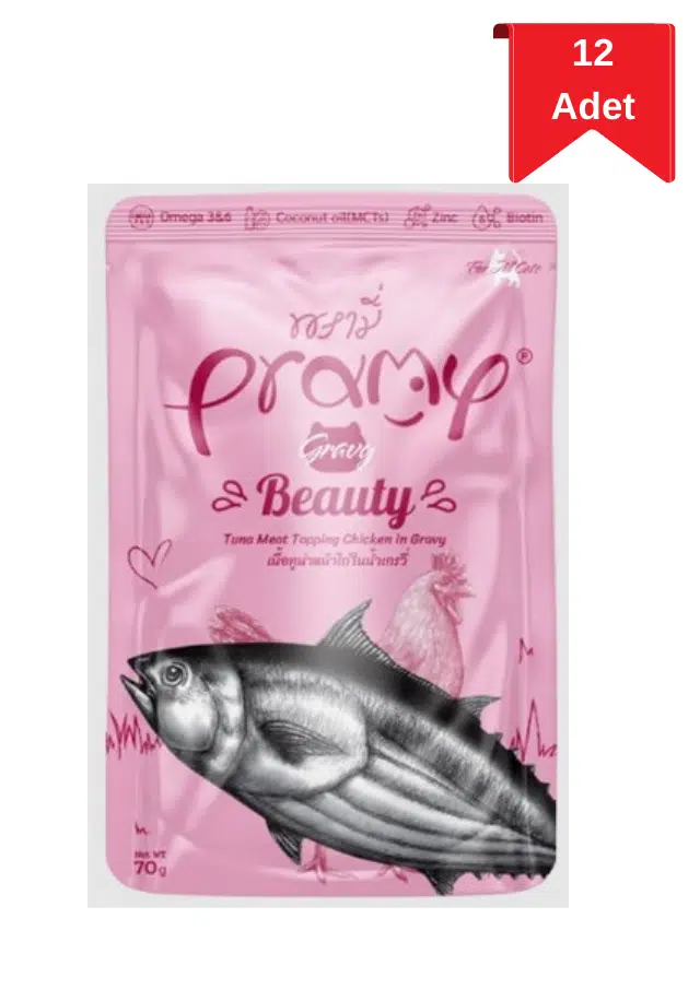 Pramy Beauty Soslu Ton Balıklı ve Tavuk Etli Kedi Konservesi 70 Gr X 12 Adet
