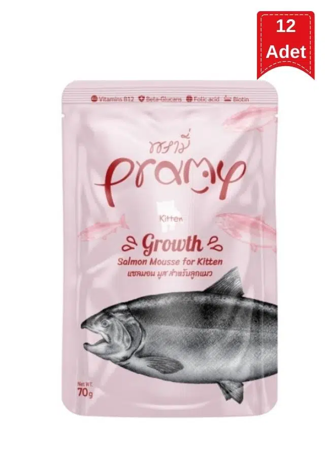 Pramy Growth Somonlu Yavru Kedi Konservesi 70 Gr X 12 Adet