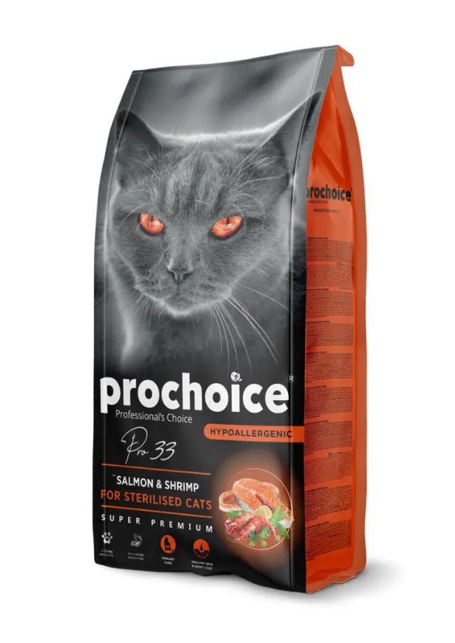 ProChoice 33 Hipoalerjenik Somonlu ve Karidesli Düşük Tahıllı Kısırlaştırılmış Kedi Maması 15 Kg