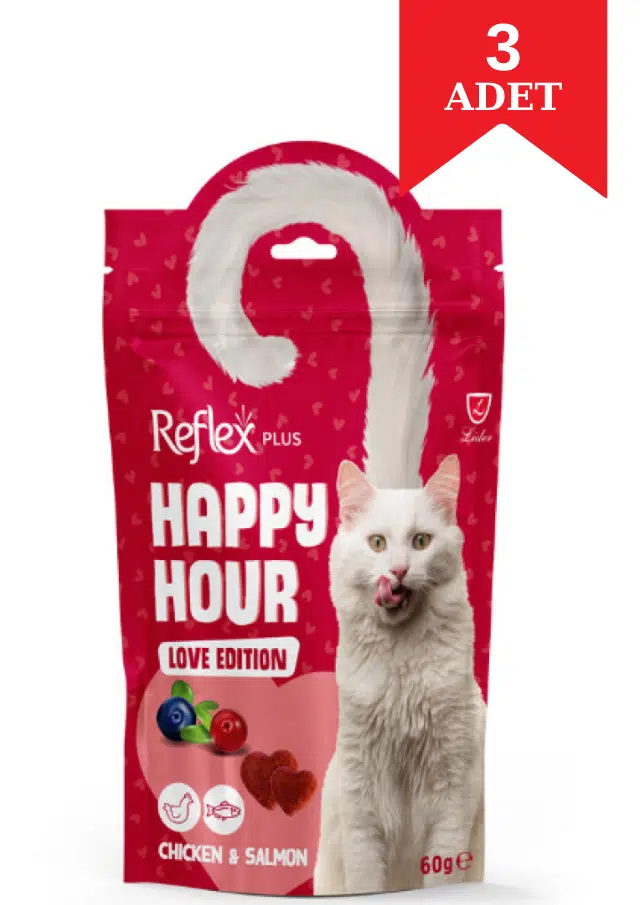 Reflex Plus Happy Hour Love Edition Tavuklu ve Somonlu Kedi Ödül Maması 60 Gr X 3 Adet