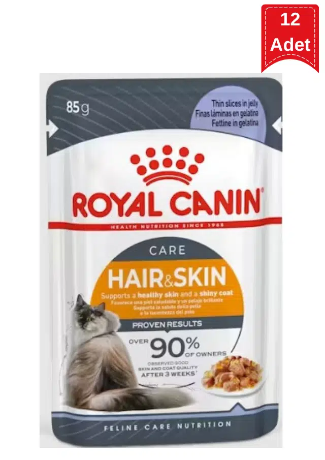 Royal Canin Hair & Skin Jelly Yetişkin Kedi Yaş Maması 12x85 Gr
