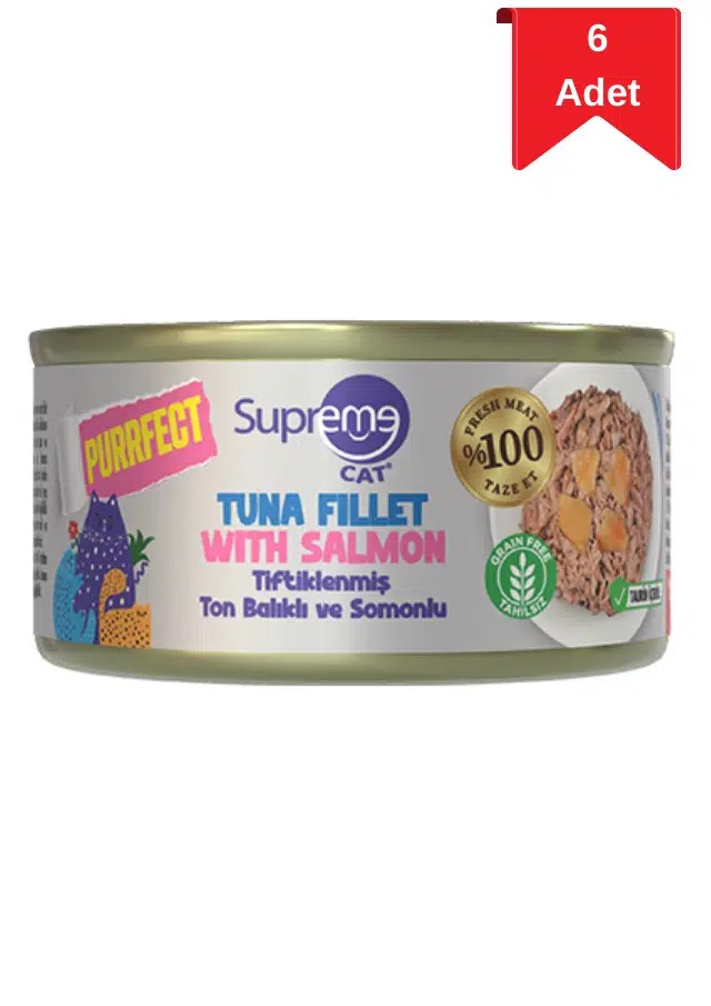 Supreme Cat Tiftiklenmiş Ton Balığı Ve Somonlu Yetişkin Konserve Kedi Maması 70 Gr X 6 Adet
