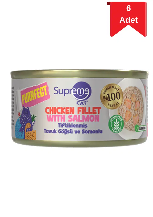 Supreme Cat Tiftiklenmiş Tavuk Göğüsü Ve Somonlu Yetişkin Konserve Kedi Maması 70 Gr X 6 Adet