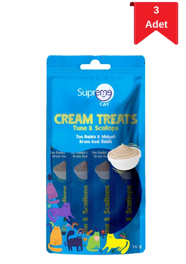 Supreme Cat Ton Balıklı ve ve Midyeli Krema Kedi Ödülü 4'lü 14 Gr X 3 Paket