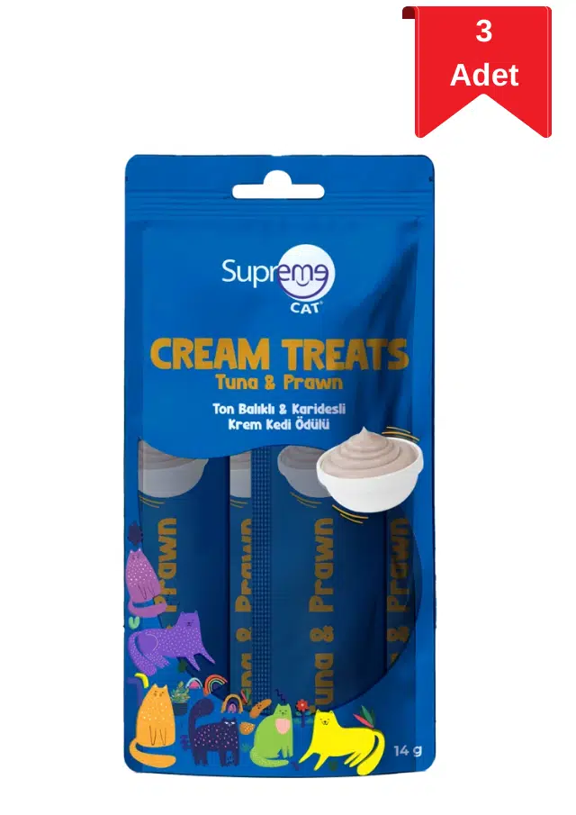 Supreme Cat Ton Balıklı ve Karidesli Krema Kedi Ödülü 4X14 Gr X 3 Paket