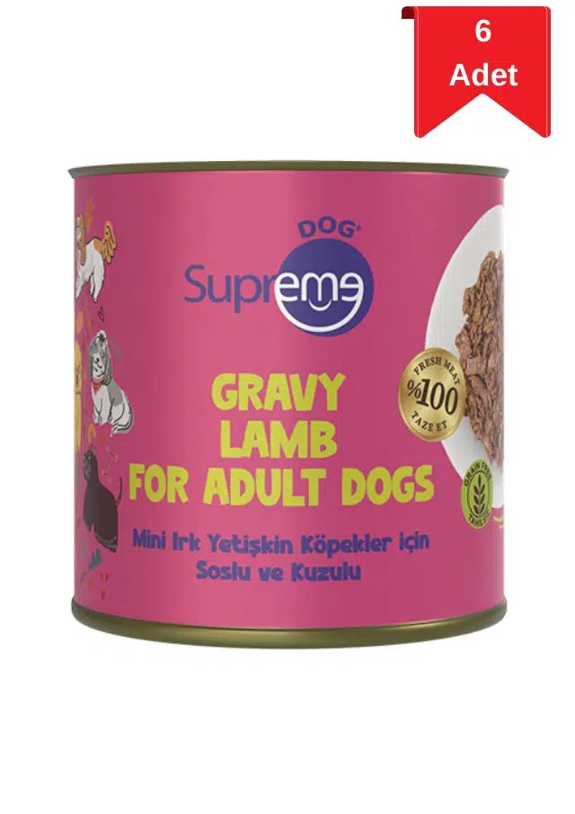 Supreme Dog Mini Irk Yetişkin Köpekler İçin Soslu ve Kuzulu Konserve Mama 200 Gr X 6 Adet