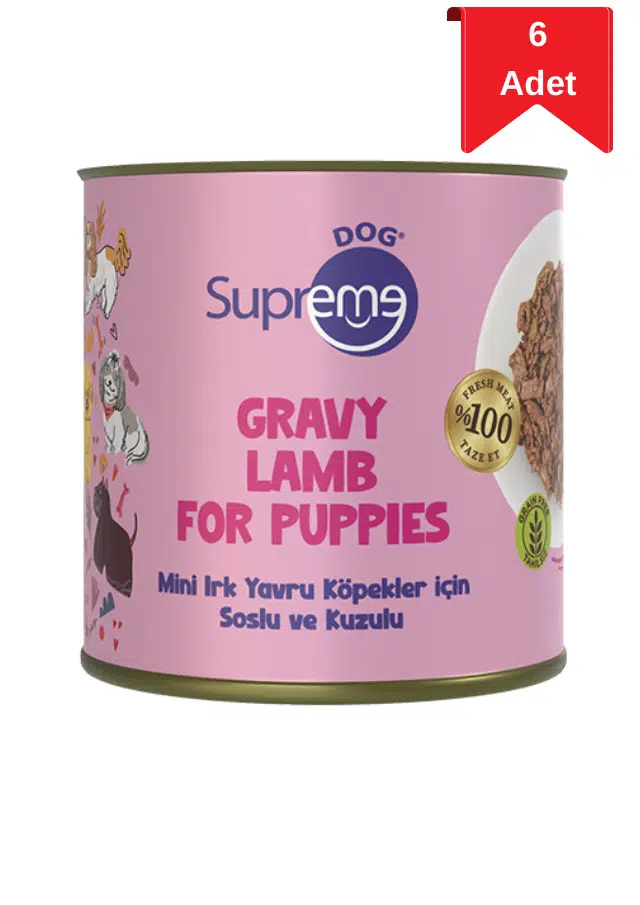 Supreme Dog Mini Irk Yavru Köpekler İçin Soslu ve Kuzulu Konserve Mama 200 Gr X 6 Adet