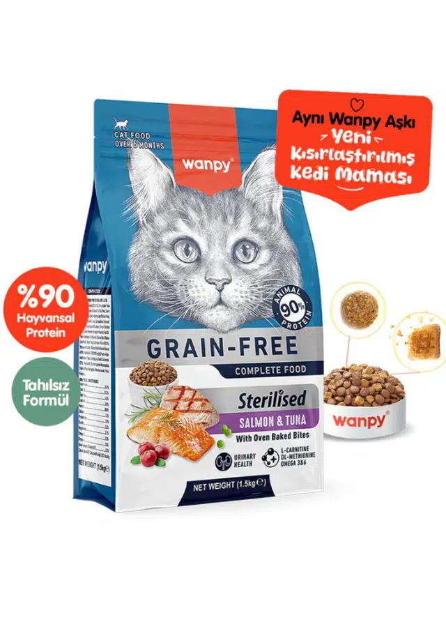 Wanpy Complete Food Cat Somonlu Ve Ton Balıklı Tahılsız Kısırlaştırılmış Kedi Maması 1.5 Kg