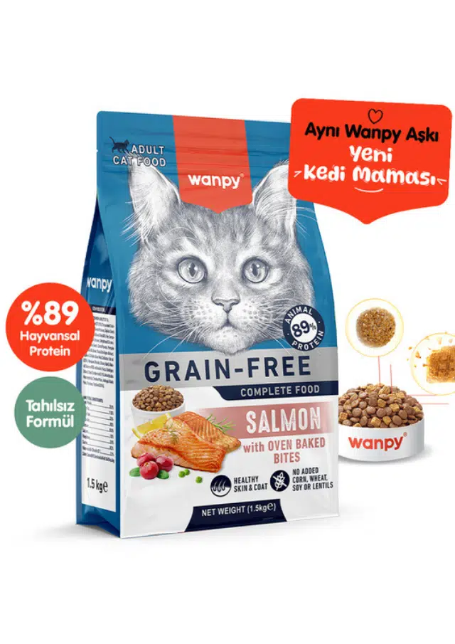 Wanpy Complete Food Cat Somonlu Tahılsız Yetişkin Kedi Maması 1.5 Kg