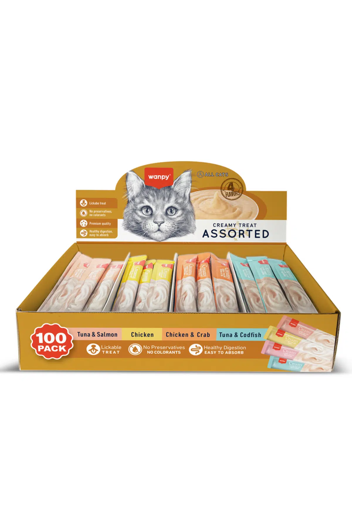 Wanpy Karışık 4 Lezzet Kedi Ödül Maması 14 Gr 100'lü Kutu