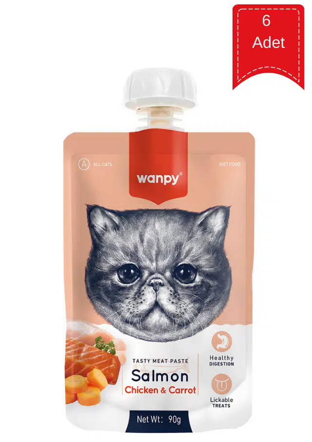 Wanpy Somonlu Ve Tavuklu Ezme Kedi Ödül Maması 90 Gr X 6 Adet