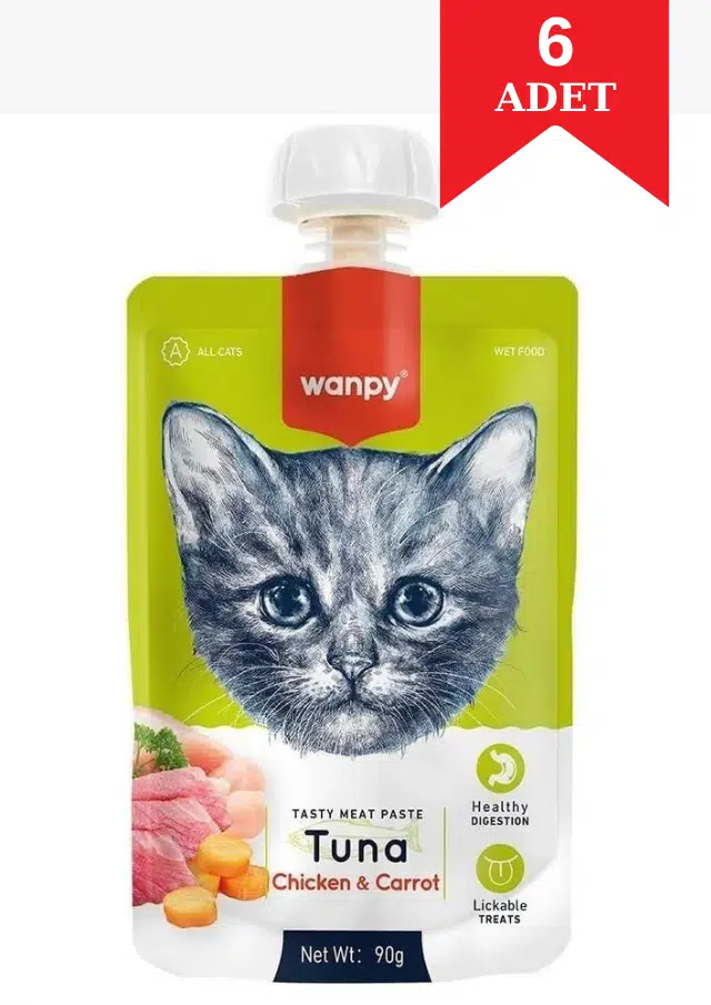 Wanpy Ton Balıklı Tavuk Etli Ve Havuçlu Ezme Kedi Ödül Maması 90 Gr X 6 Adet