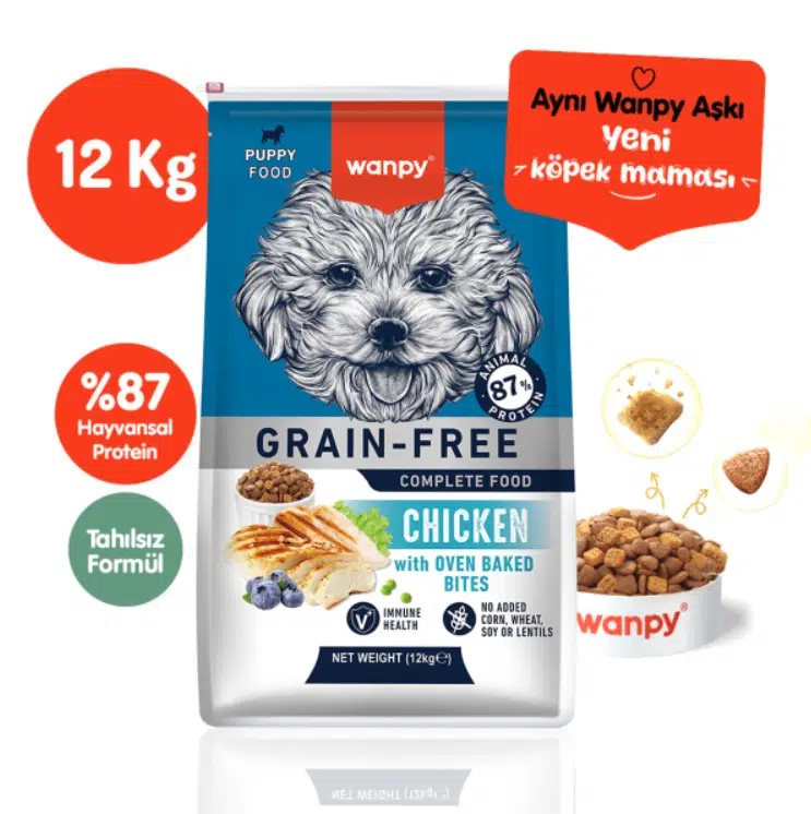 Wanpy Tahılsız Puppy Tavuklu Yavru Köpek Maması 12 kg