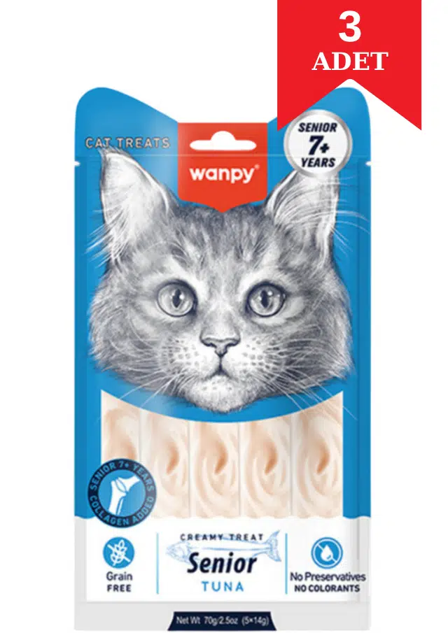 Wanpy Ton Balıklı Krema Kedi Ödül Maması 14 Gr X 5'li 3 Adet